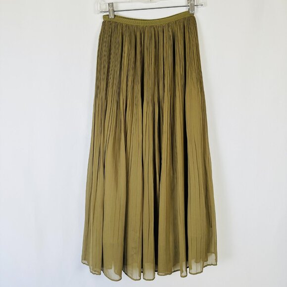 Uniqlo Dresses & Skirts - Uniqlo Skirt Women's Small Olive Pleated Chiffon Flair Flowy Boho Career Preppy